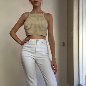 Oatmeal ribbed crop top
